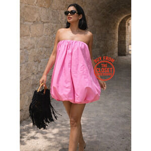 ZARA Strapless Mini Dress Pink Balloon Skirt NWT